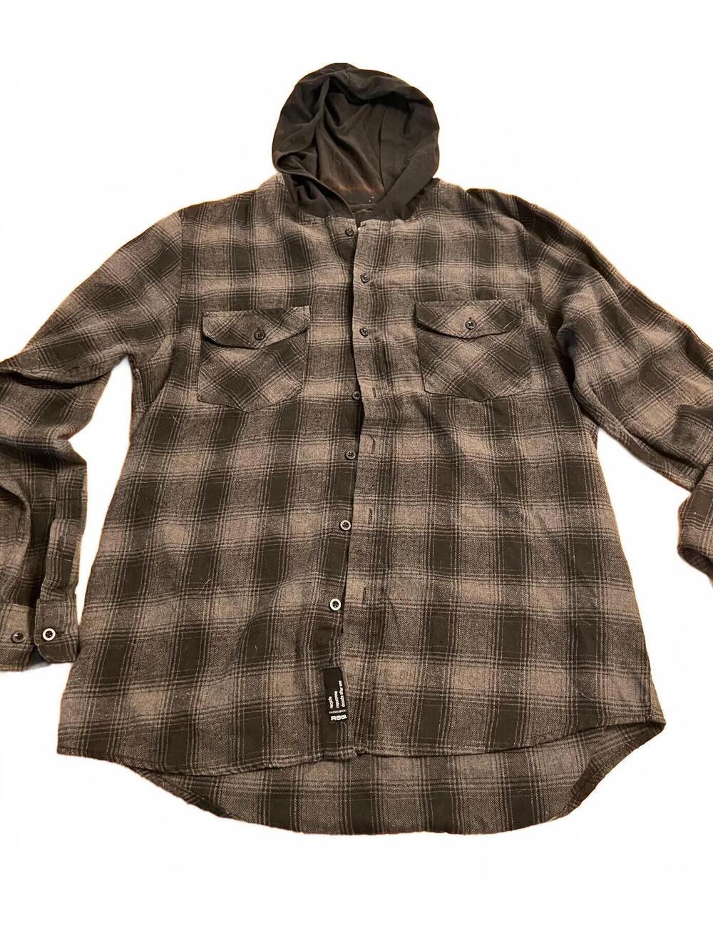 RSQ Men's Medium Gray Plaid Button-Up Hoodie Shirt